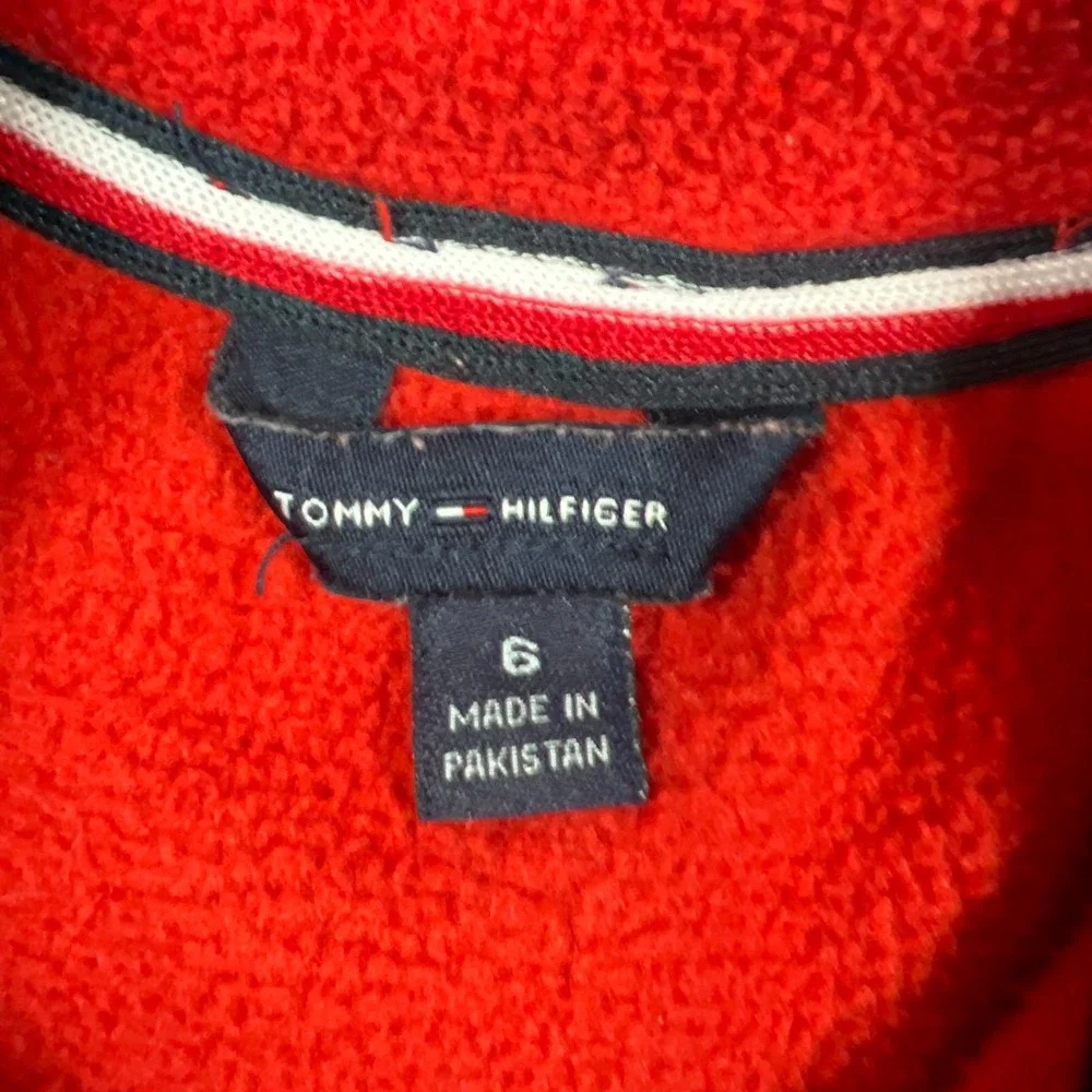 Vintage Tommy Hilfiger Fleece Jacket Kids 6 Red Global Stripe Full Zip Winter